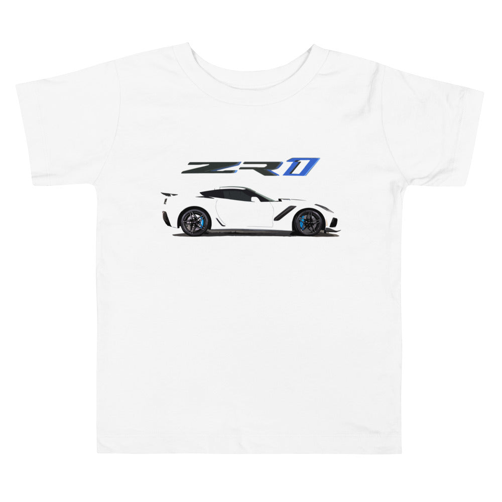 White Corvette ZR1 2019 C7 Vette Owner Custom Gift Car Show Toddler Short Sleeve Tee