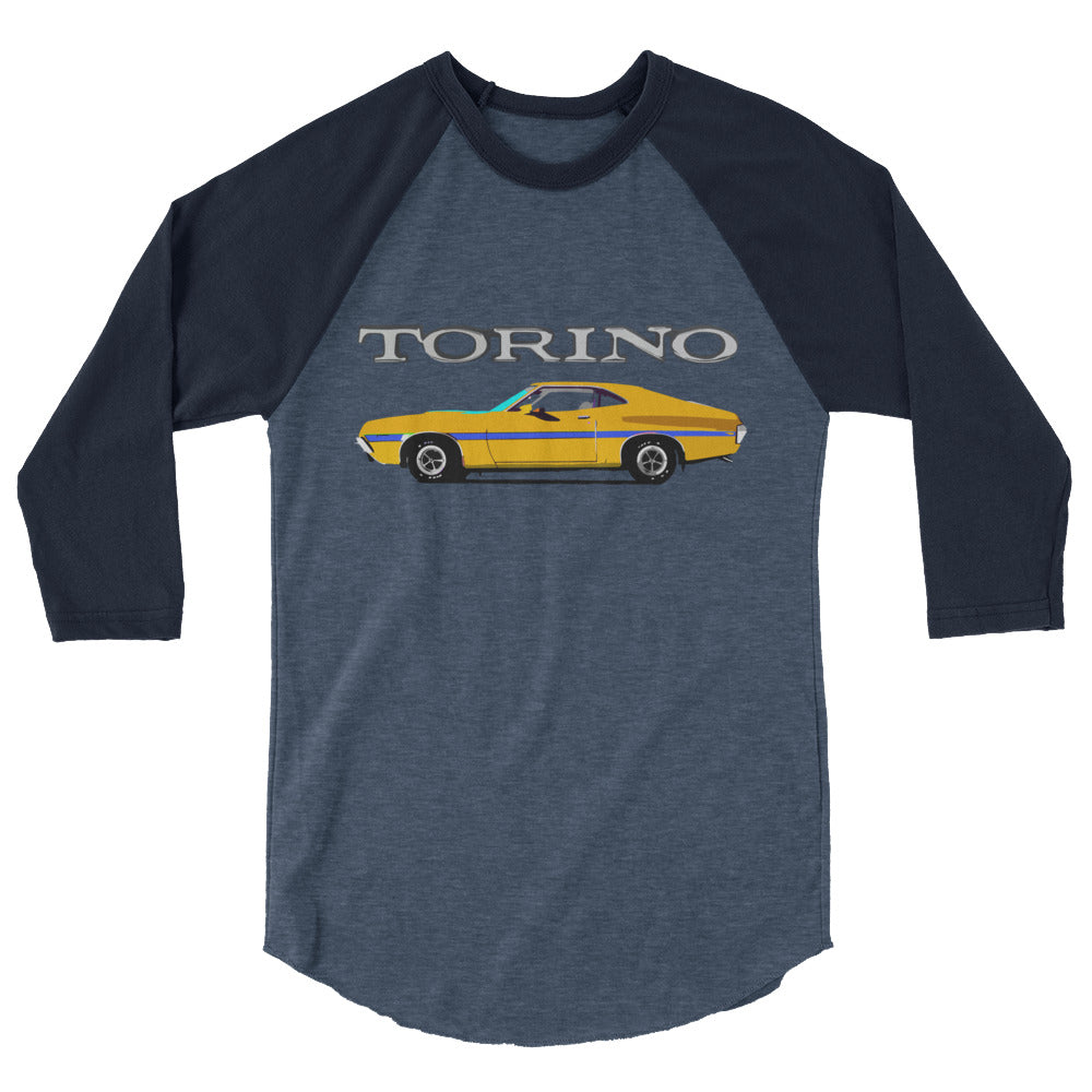 1972 Yellow Gold Ford Gran Torino Sport Muscle Car 3/4 sleeve raglan shirt