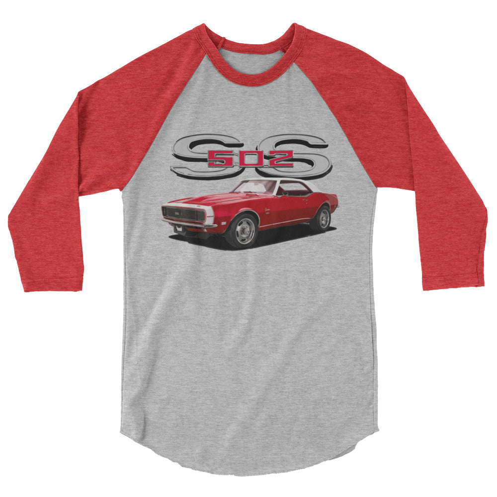 1968 Red Camaro SS 502 Muscle Car Owner Gift 3/4 sleeve raglan shirt