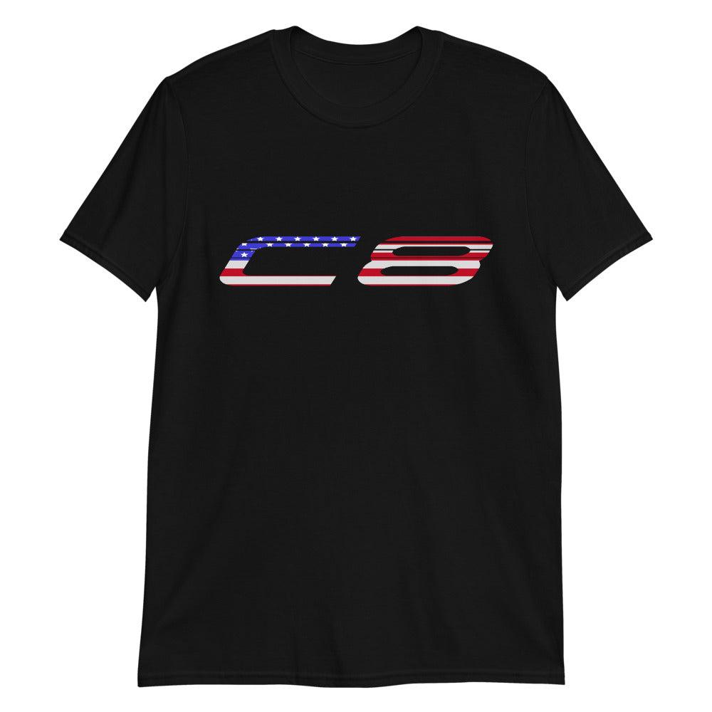 Corvette C8 Patriotic American Flag Text Short-Sleeve Unisex T-Shirt