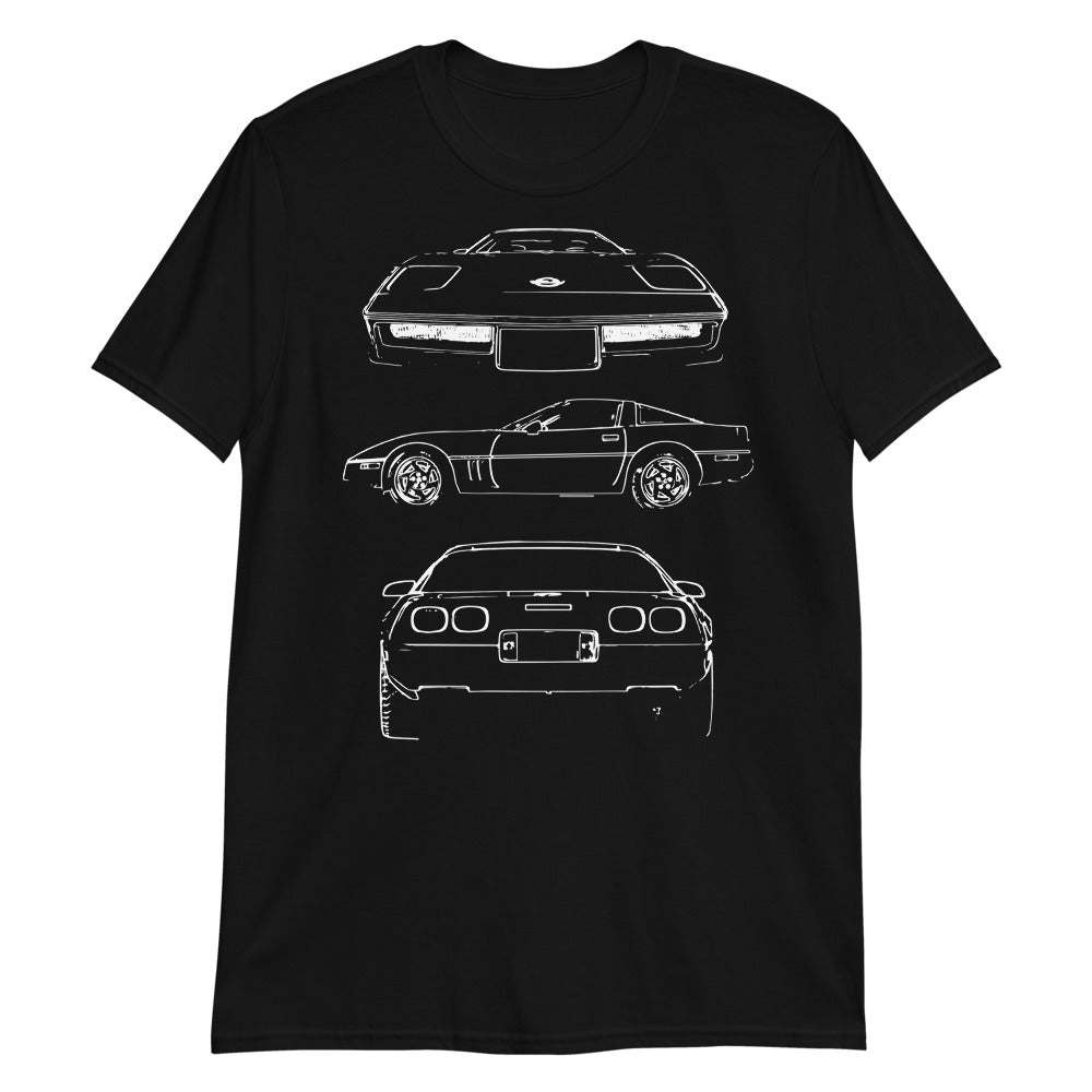 Corvette C4 Owner Gift Custom Outline Art Short-Sleeve Unisex T-Shirt