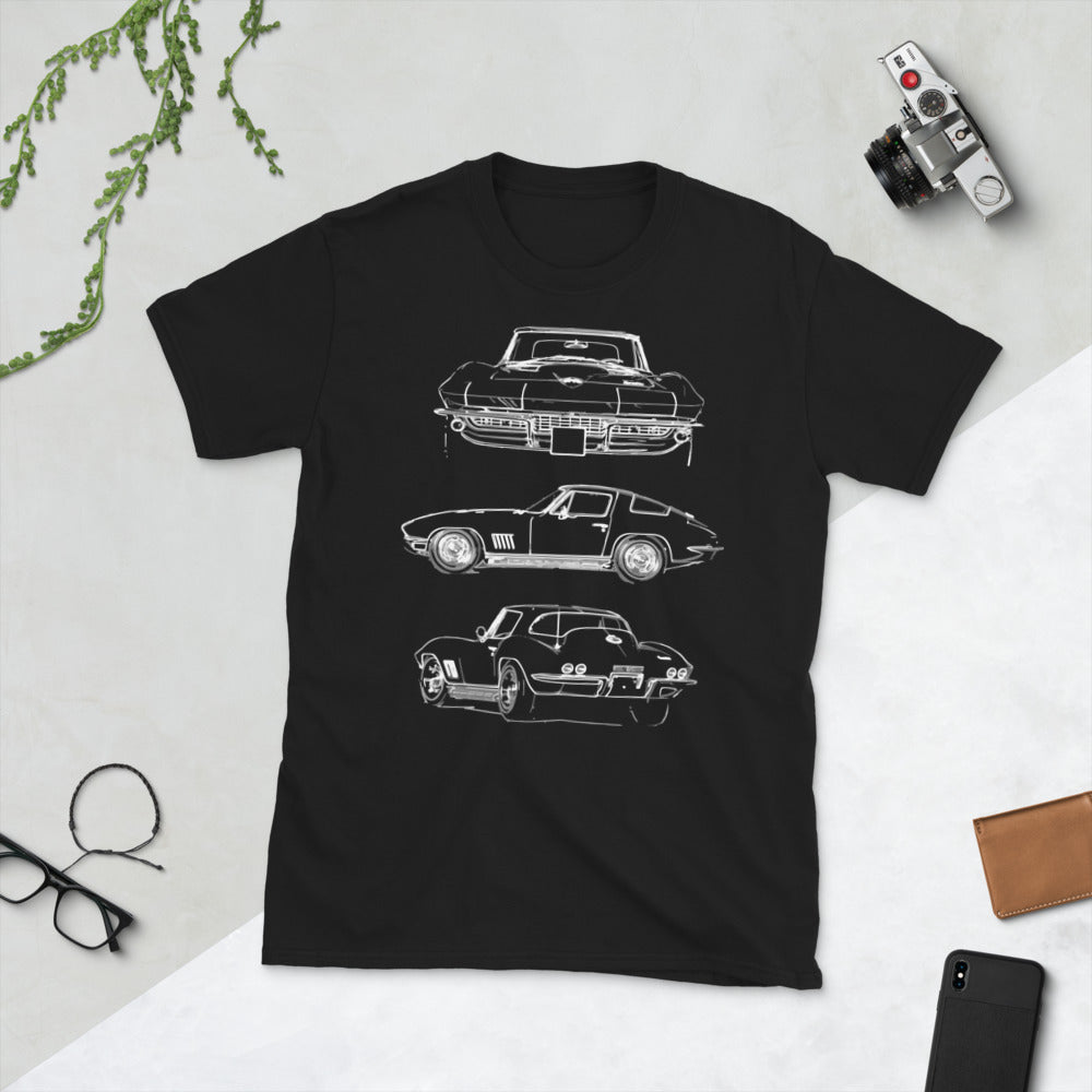 1967 Corvette C2 Owner Gift Collector Car Outline Art Short-Sleeve T-Shirt
