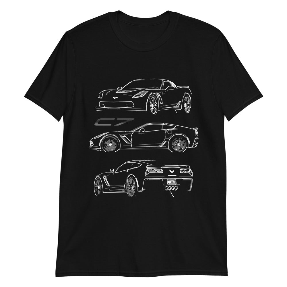 2015 Corvette C7 Z06 Coupe Custom Outline Art Short-Sleeve Unisex T-Shirt