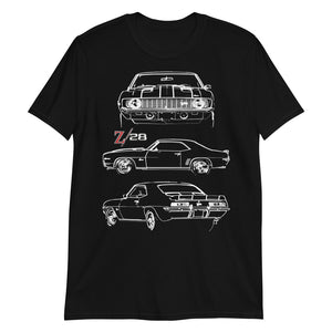 1969 Camaro Z28 302 Muscle Car Collector Outline Art Gift Short-Sleeve T-Shirt
