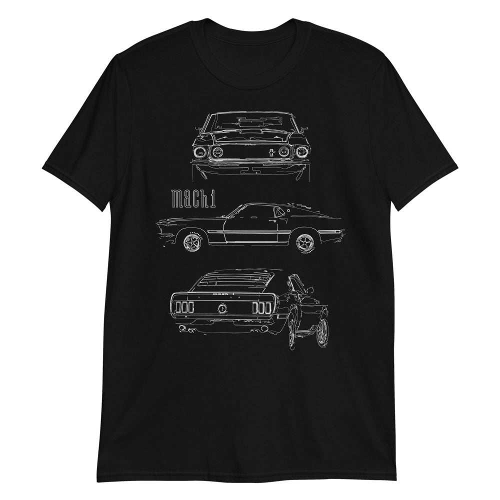 1969 Mustang Mach 1 Fastback Collector Car Outline Art Short-Sleeve T-Shirt