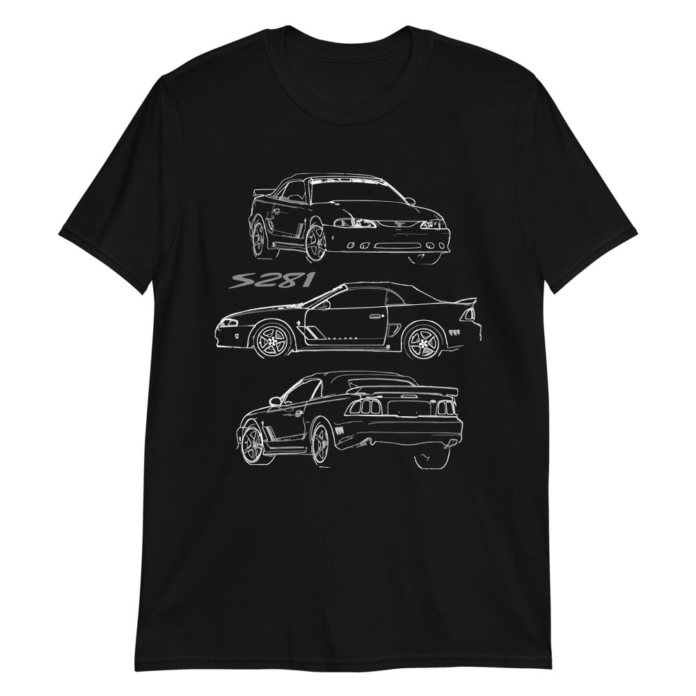 1996 Mustang S281 Convertible Rare Collector Car Outline Art T-Shirt