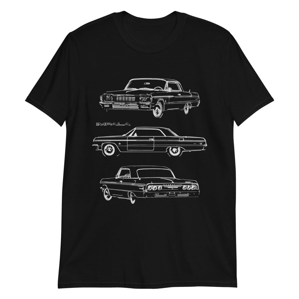 1964 Chevy Impala SS Owner Gift Antique Car Outline Art Short-Sleeve T-Shirt