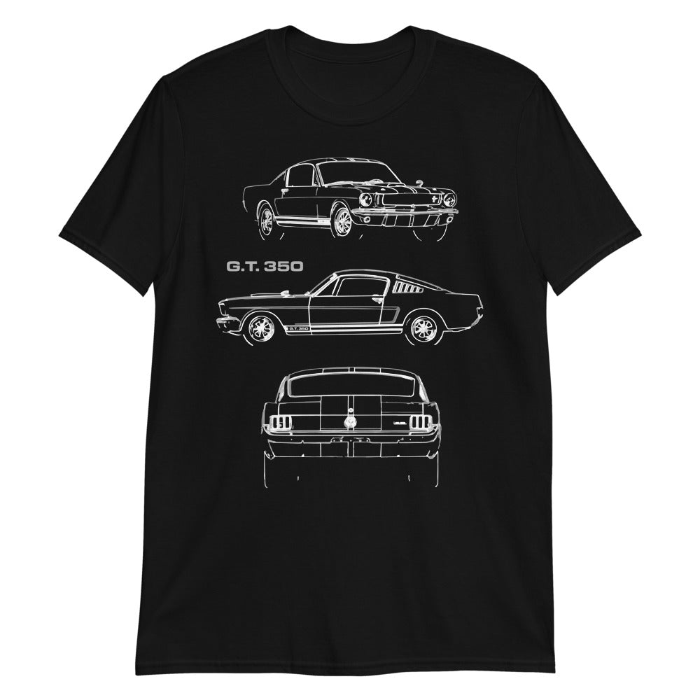1965 Mustang Shelby GT350 Collector Car Gift Sketch Art Short-Sleeve T-Shirt