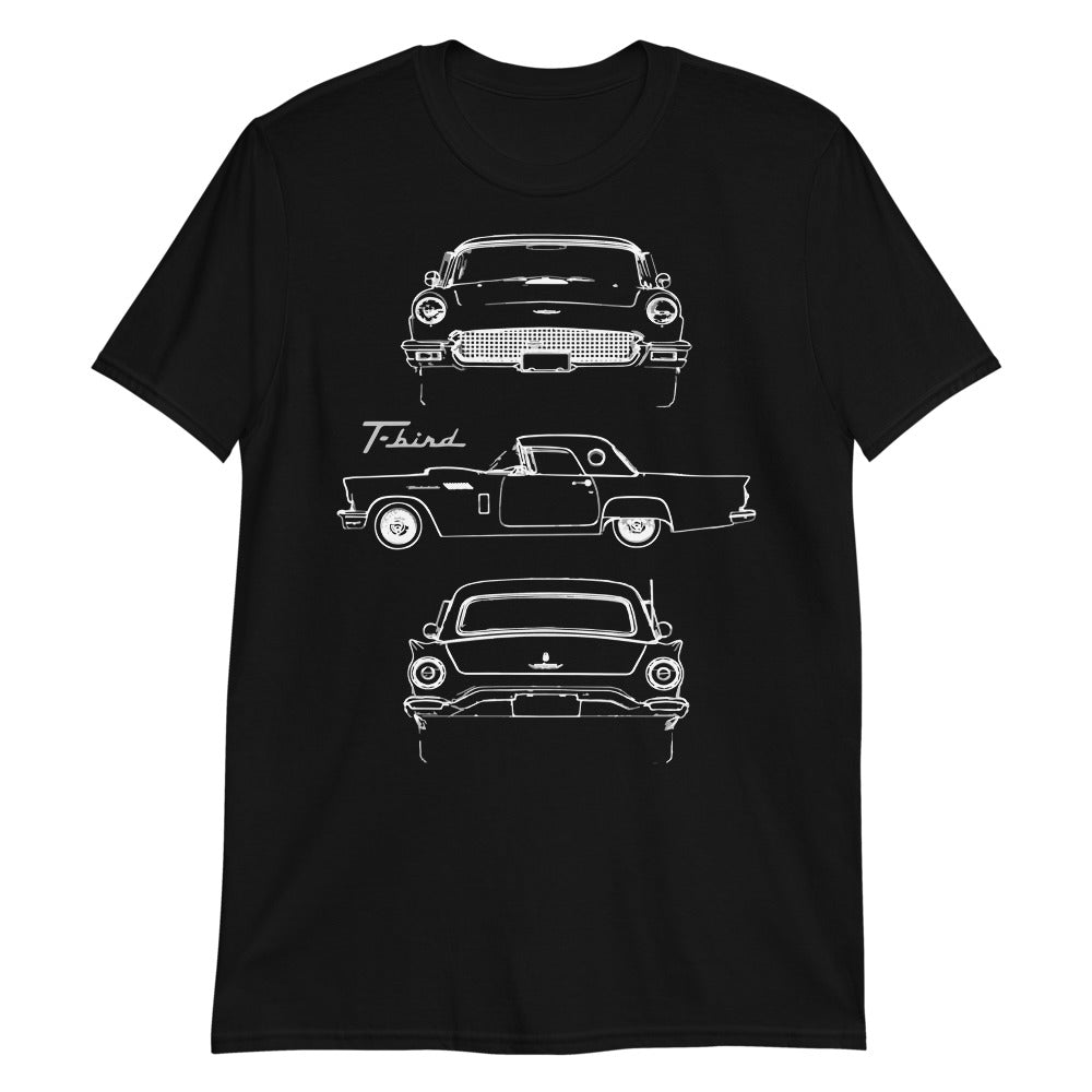 1957 Thunderbird Antique Classic Car Outline Art T-bird Collector Cars T-Shirt