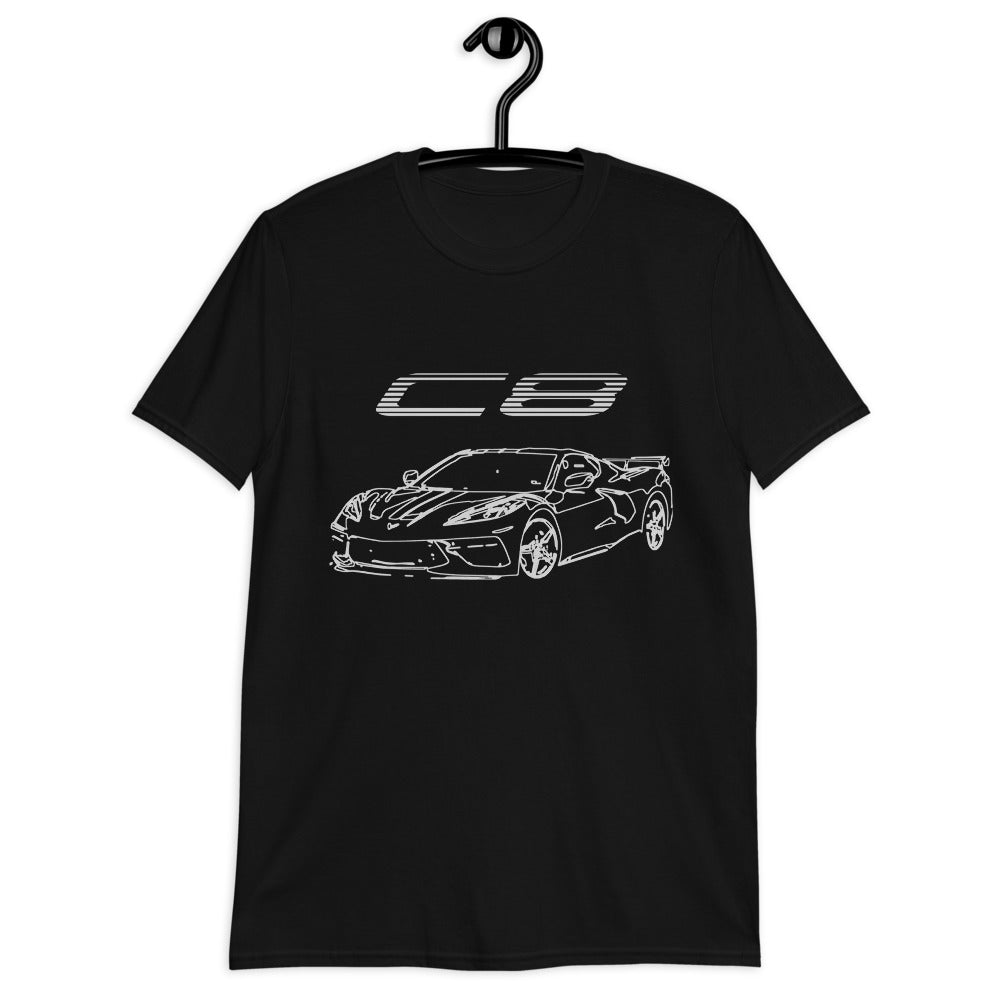 2022 2023 Corvette C8 Outline Sketch Art Gift Short-Sleeve Unisex T-Shirt