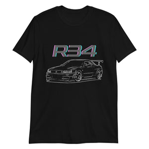 R34 GTR GT-R Skyline JDM Custom Line Art Short-Sleeve Unisex T-Shirt