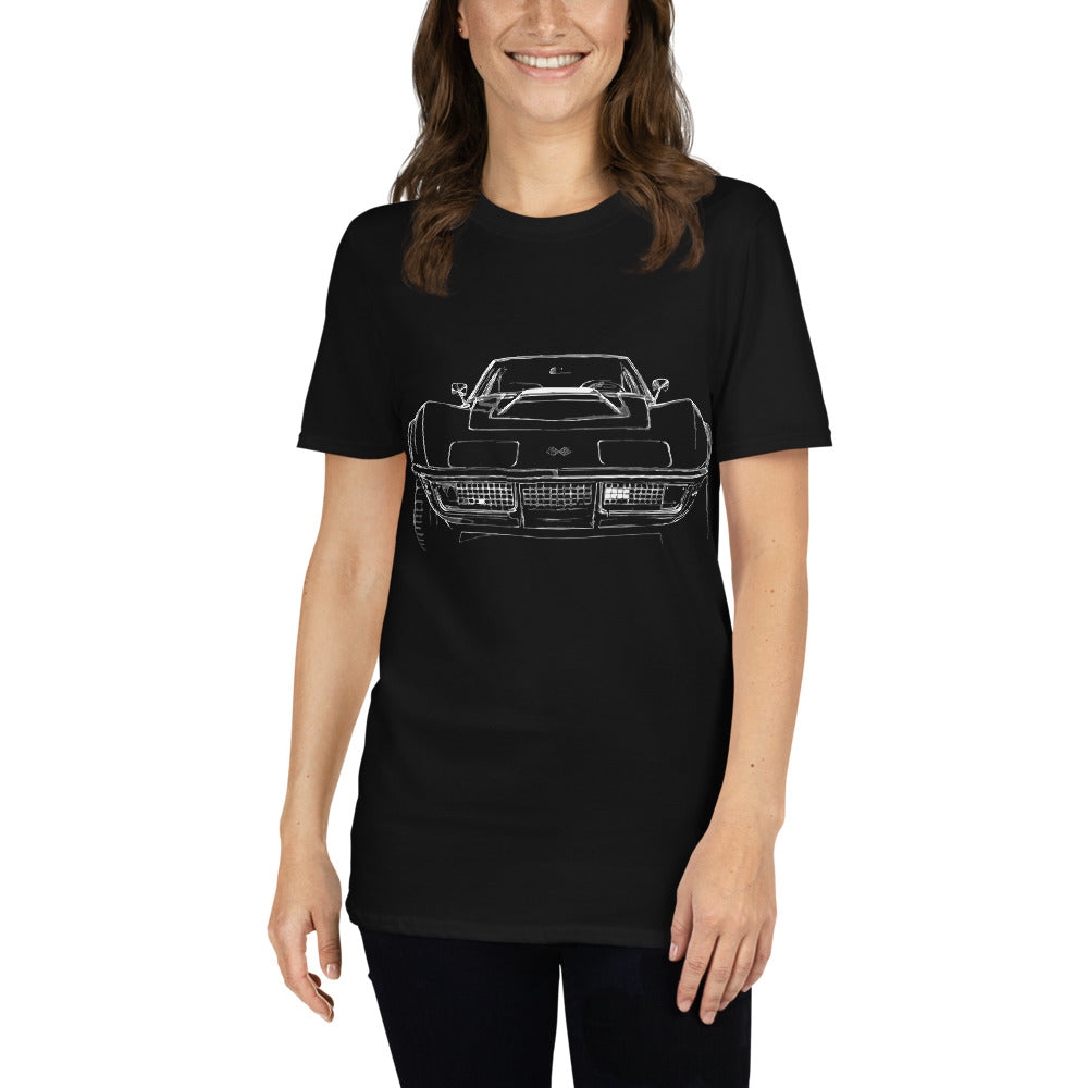 Chevy Corvette C3 Line Art Muscle Car Owner Gift Short-Sleeve Unisex T-Shirt