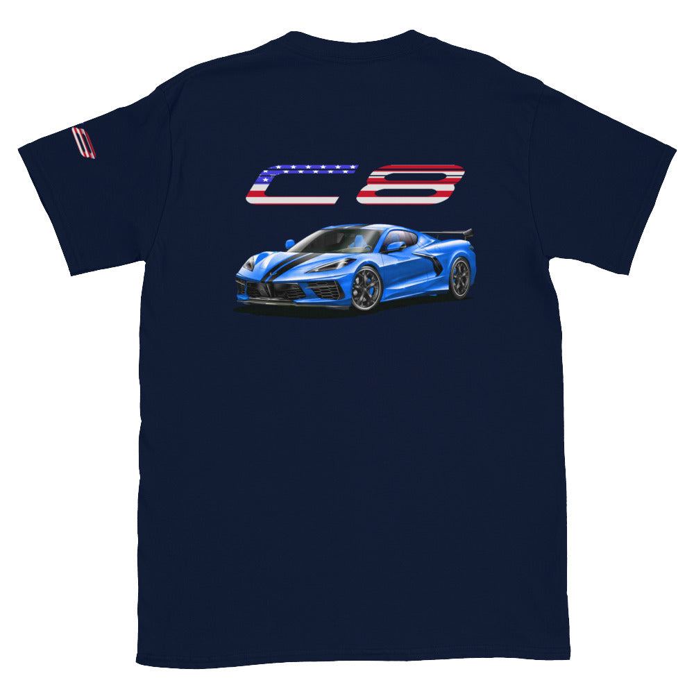 USA Blue Mid Engine C8 Corvette Owner Gift Short-Sleeve Unisex T-Shirt