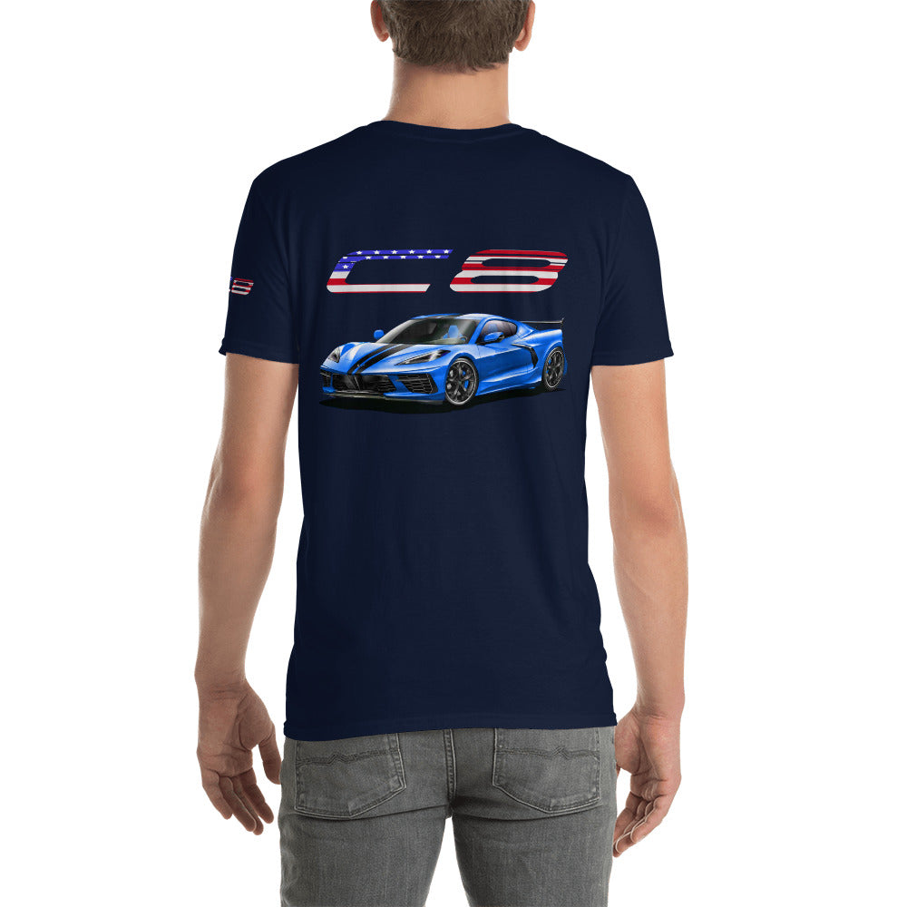 USA Blue Mid Engine C8 Corvette Owner Gift Short-Sleeve Unisex T-Shirt