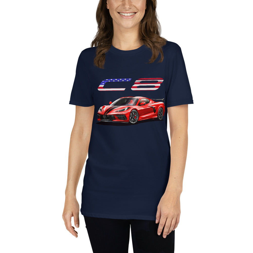 USA Red Mid Engine C8 Corvette Owner Gift Short-Sleeve Unisex T-Shirt