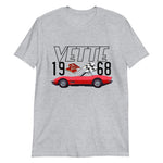 1968 Red Corvette C3 Convertible Classic Car T-Shirt in grey, front view