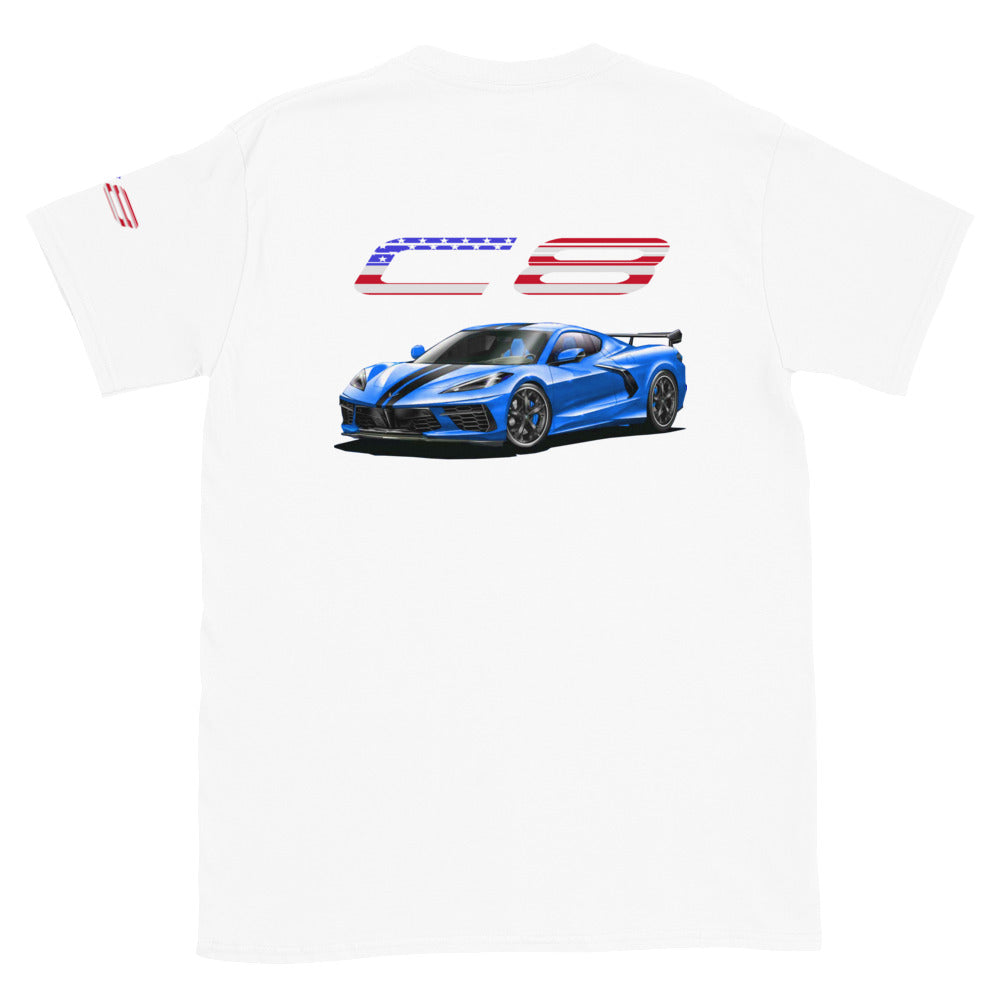 USA Blue Mid Engine C8 Corvette Owner Gift Short-Sleeve Unisex T-Shirt