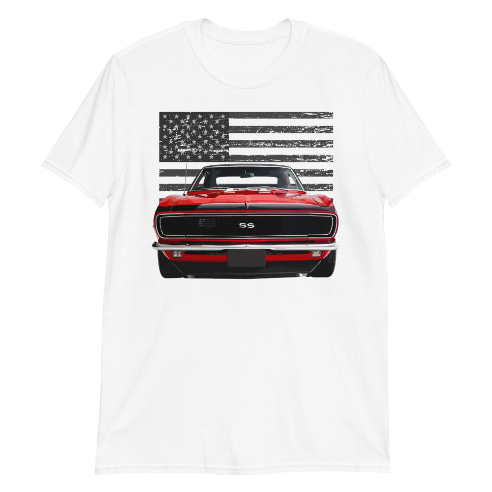 1968 Red Camaro SS USA American Flag Muscle Car Short-Sleeve T-Shirt