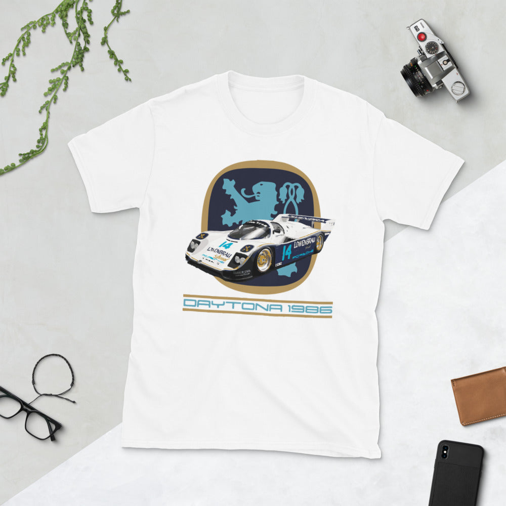 1986 Holbert-Lowenbrau 962 IMSA GTP Racecar White T-Shirt
