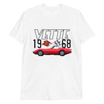 1968 Red Corvette C3 Convertible Classic Car T-Shirt in white, front view