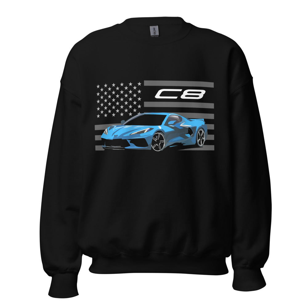 Rapid Blue Corvette C8 Mid Engine Vette Street Race Car Club Custom Sweatshirt