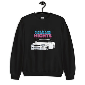 R34 GT-R Miami Nights Car Club JDM Street Race Custom Chillwave Sweatshirt