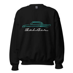 1957 Chevy Bel Air Turquoise Outline American Classic Collector Car Gift 57 Belair Sweatshirt
