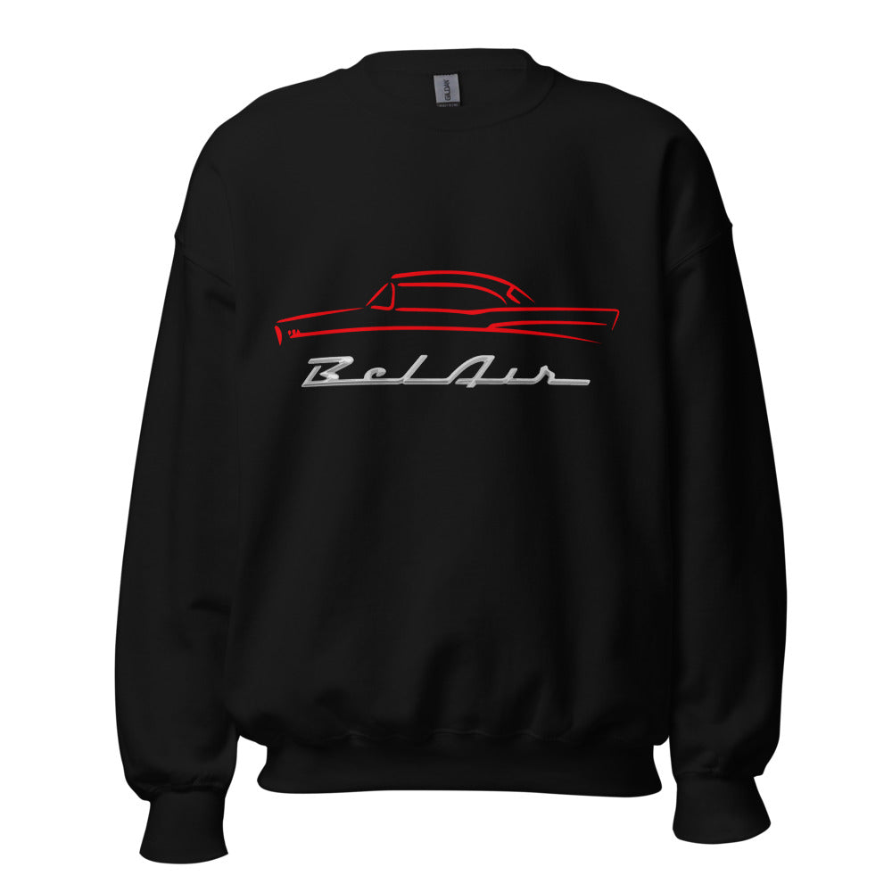 1957 Chevy Bel Air Red Outline American Classic Collector Car Gift 57 Belair Sweatshirt