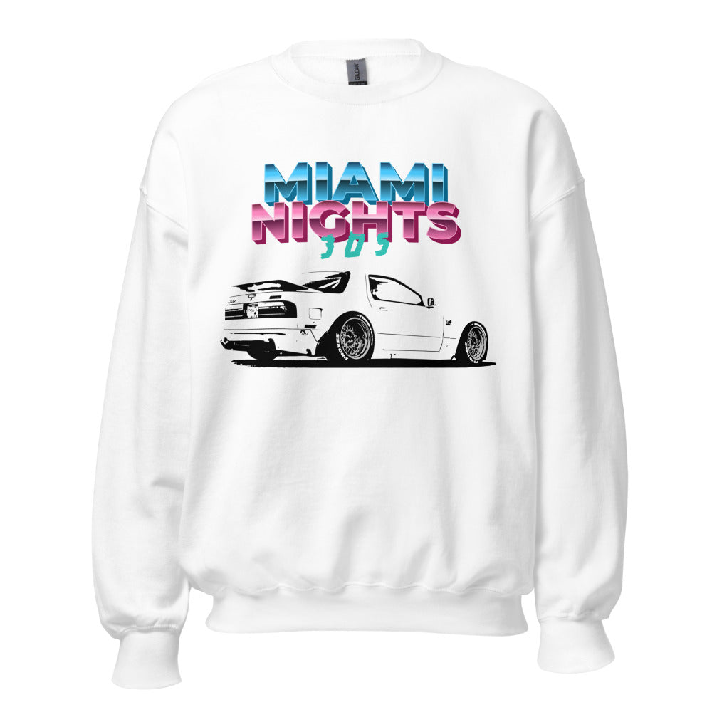 White RX-7 Miami Nights Car Club JDM Street Race Custom Chillwave Sweatshirt