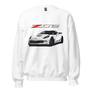 White Corvette Z06 C7 Vette Owner Gift Custom Car Club Show Sweatshirt