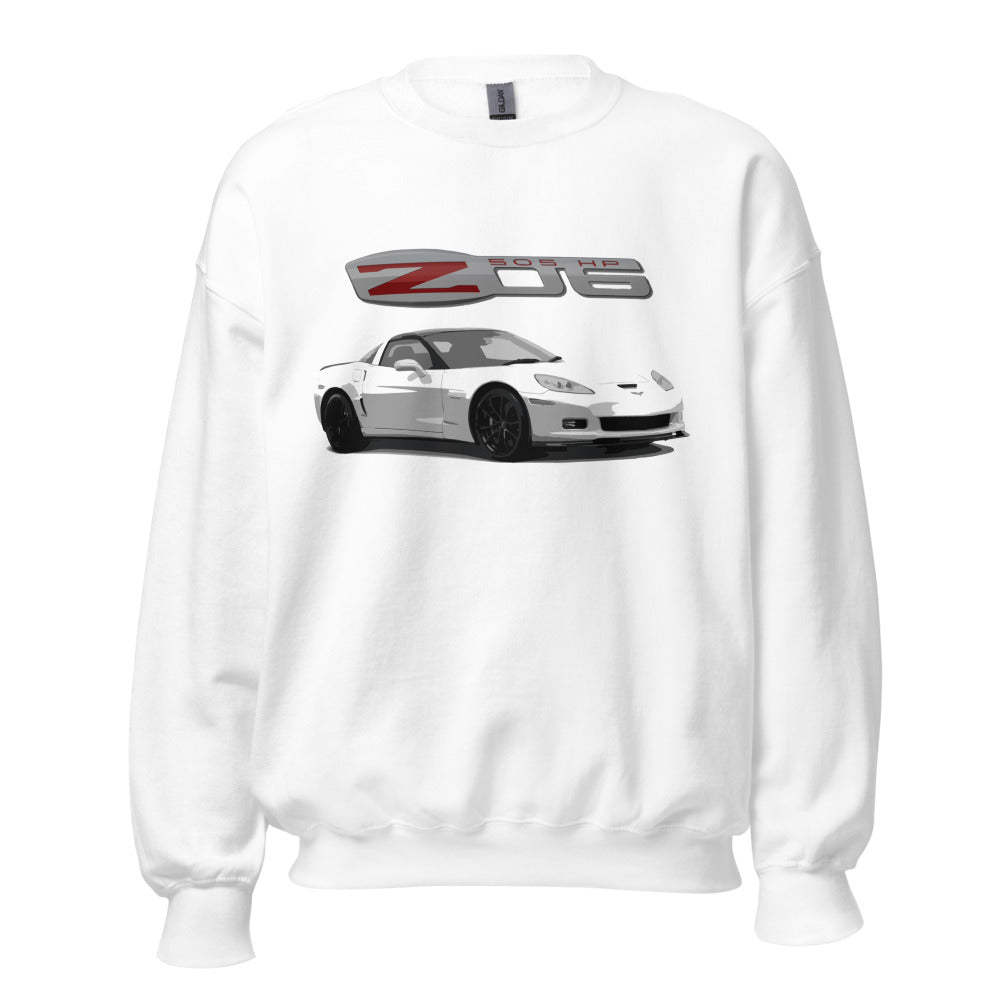 White Corvette Z06 C6 2013 Vette Owner Gift Custom Car Club Show Sweatshirt