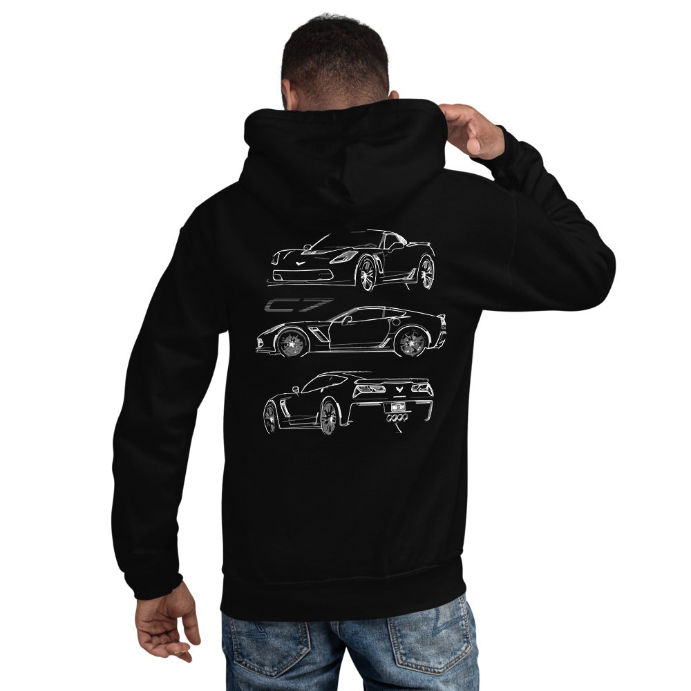 2015 Corvette C7 Z06 Coupe Custom Outline Art Unisex Hoodie Sweatshirt