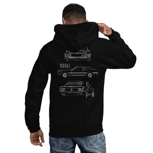 1969 Mustang Mach 1 Fastback Collector Car Outline Art Unisex Hoodie