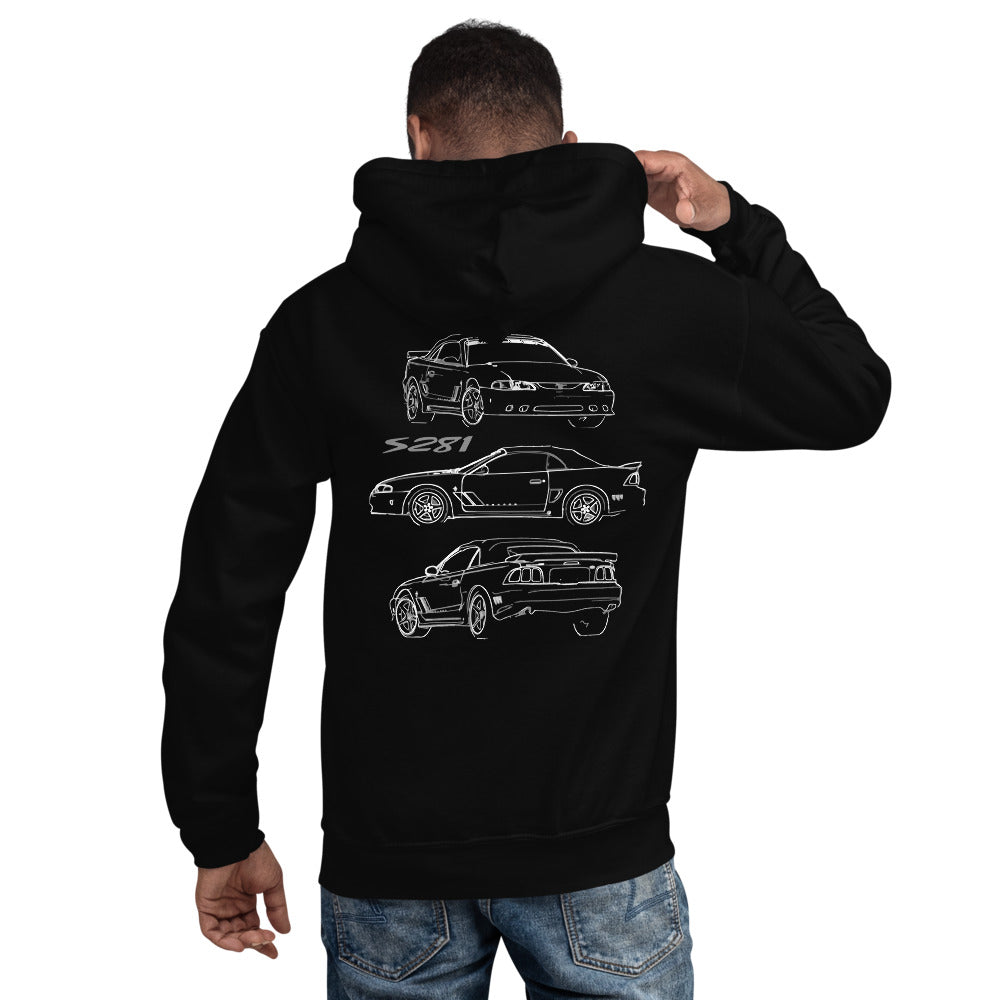 1996 Mustang S281 Convertible Rare Collector Car Outline Art Unisex Hoodie