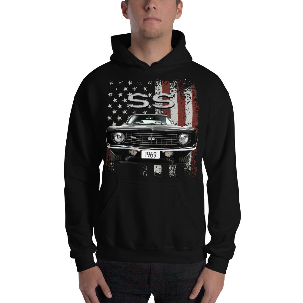 1969 Chevy Camaro SS Muscle Car Patriotic American Flag Hoodie Sweatshirt