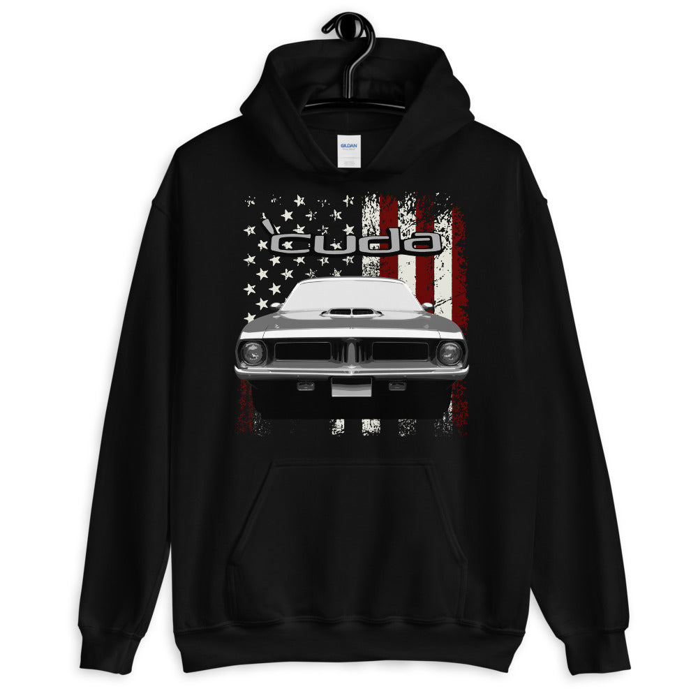 1972 Cuda Muscle Car American Flag Patriotic Unisex Hoodie