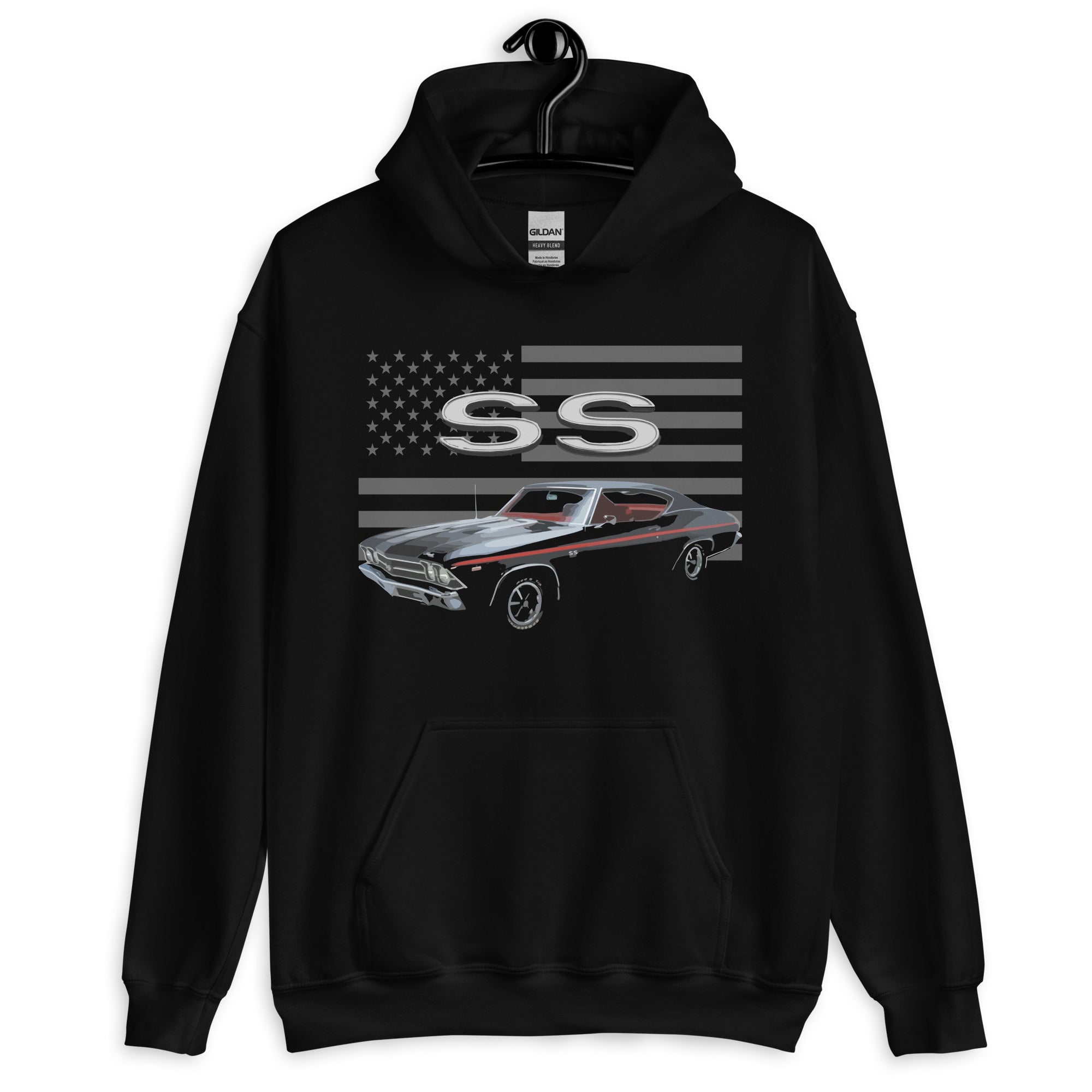 Black Chevy Chevelle SS Classic Muscle Car Owner Gift Unisex Hoodie