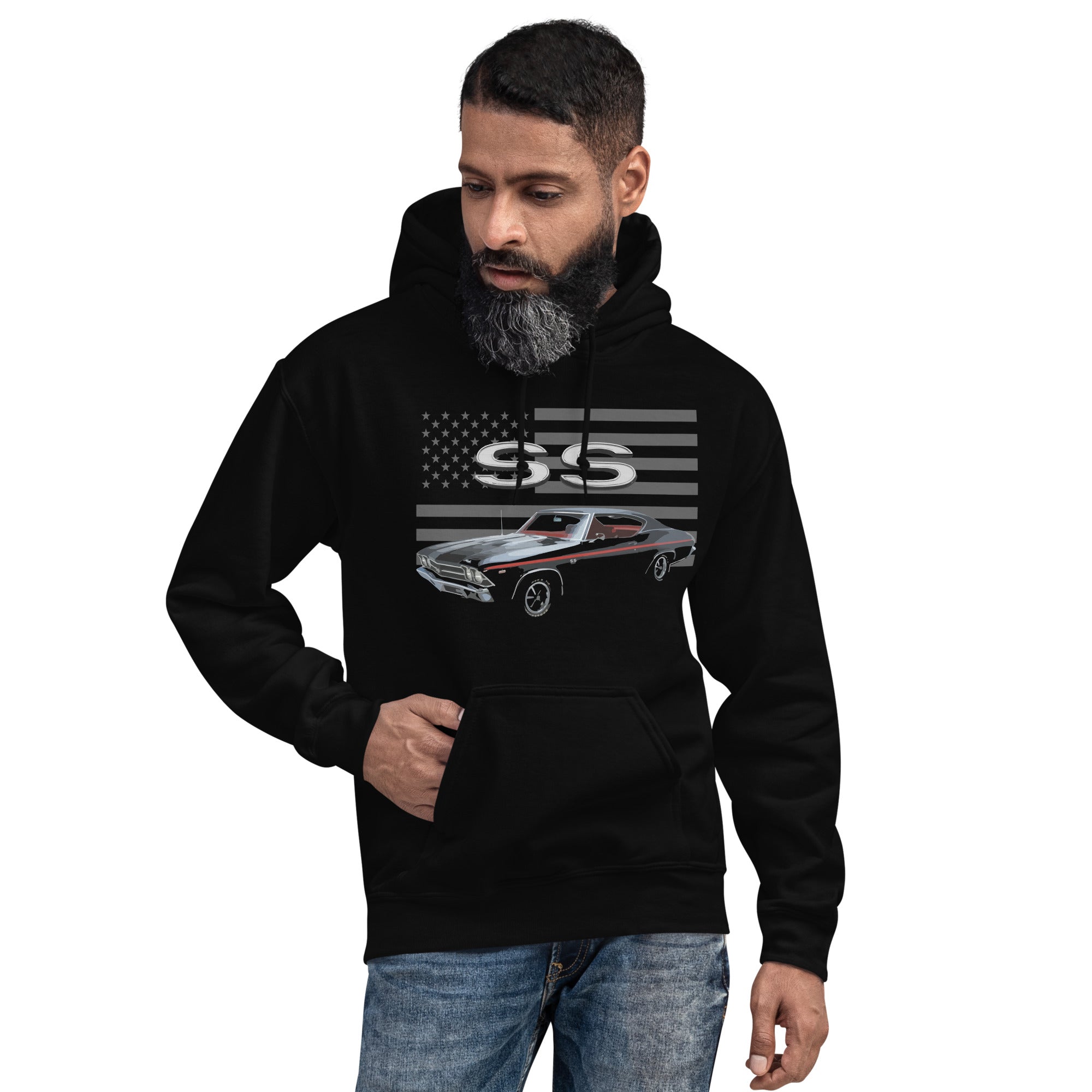 Black Chevy Chevelle SS Classic Muscle Car Owner Gift Unisex Hoodie