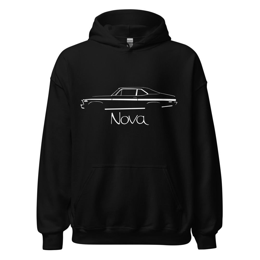 1972 Chevy Nova Black Silhouette American Muscle Car Owner Gift Hoodie