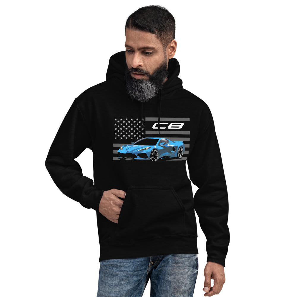 Rapid Blue Corvette C8 Mid Engine Vette Street Race Car Club Custom Hoodie