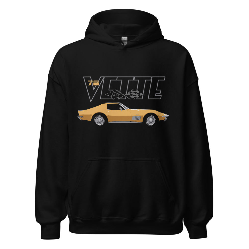 1972 Yellow Corvette Coupe C3 72 Vette American Classic Car Hoodie