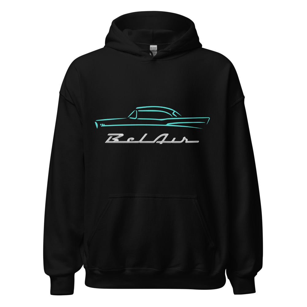 1957 Chevy Bel Air Turquoise Outline American Classic Collector Car Gift 57 Belair Hoodie