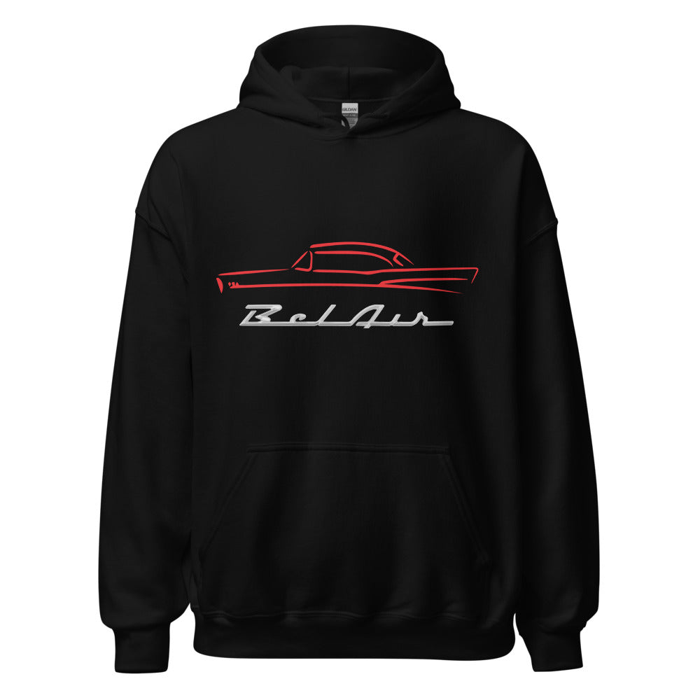 1957 Chevy Bel Air Red Outline American Classic Collector Car Gift 57 Belair Hoodie