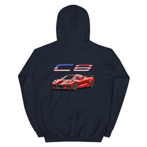 USA Red Mid Engine C8 Corvette Owner Gift Unisex Hoodie