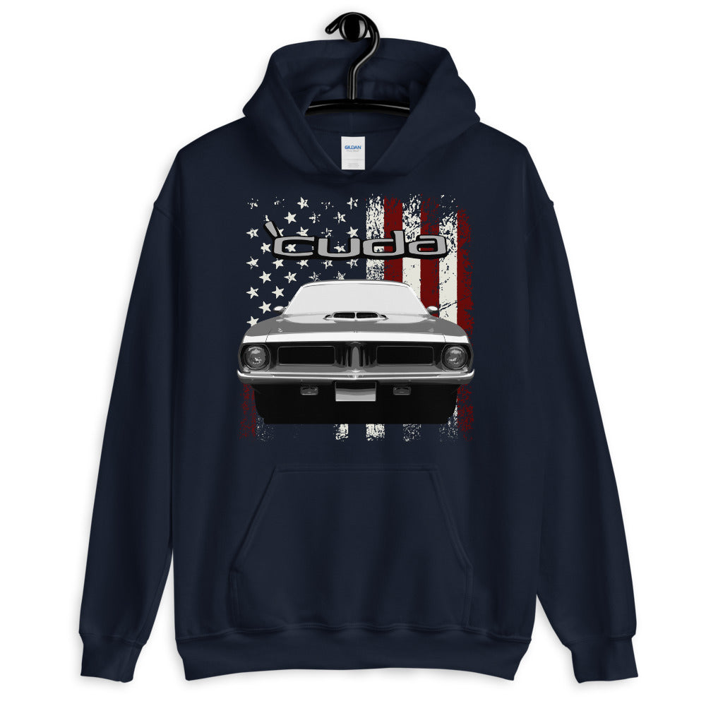 1972 Cuda Muscle Car American Flag Patriotic Unisex Hoodie