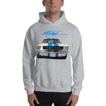 1967 Mustang White with Blue Racing Stripes Unisex Hoodie