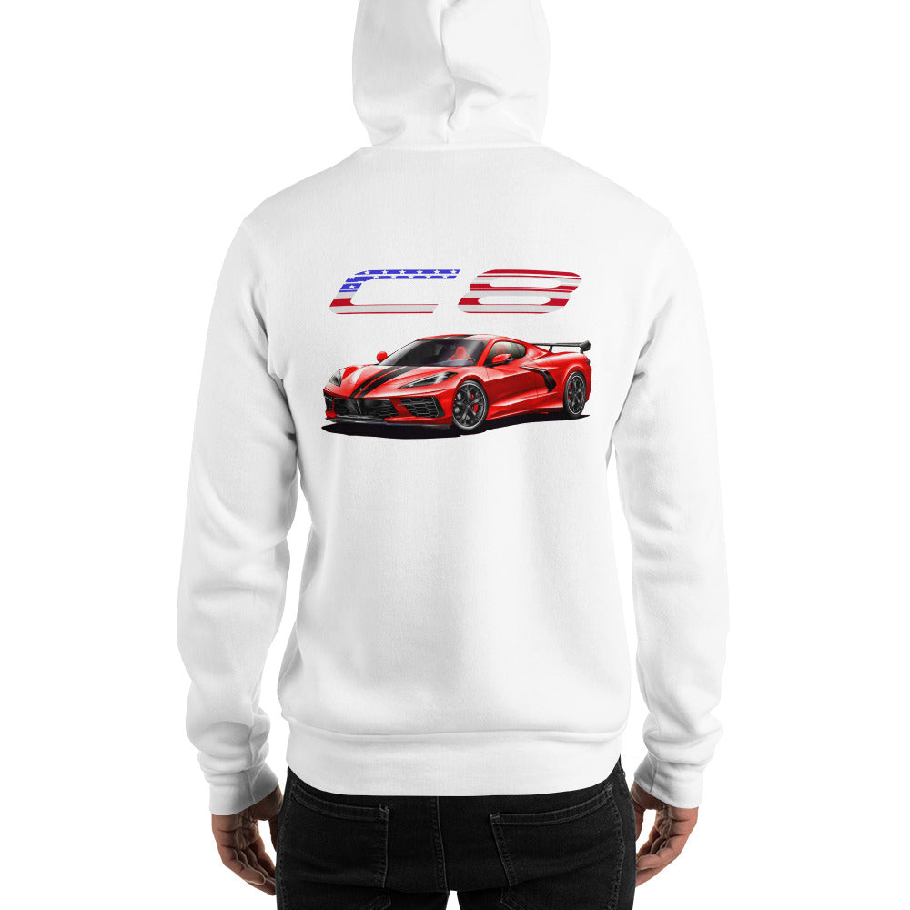 USA Red Mid Engine C8 Corvette Owner Gift Unisex Hoodie