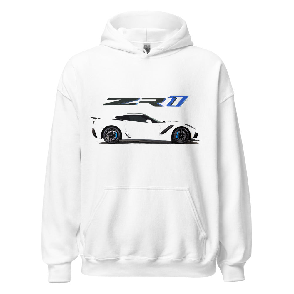 White Corvette ZR1 2019 C7 Vette Owner Custom Gift Car Show Hoodie