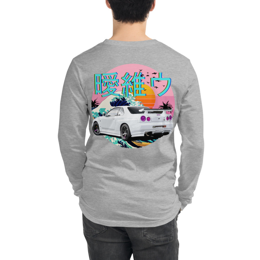 R34 GTR Skyline Vaporwave JDM Tuner Unisex Long Sleeve Tee