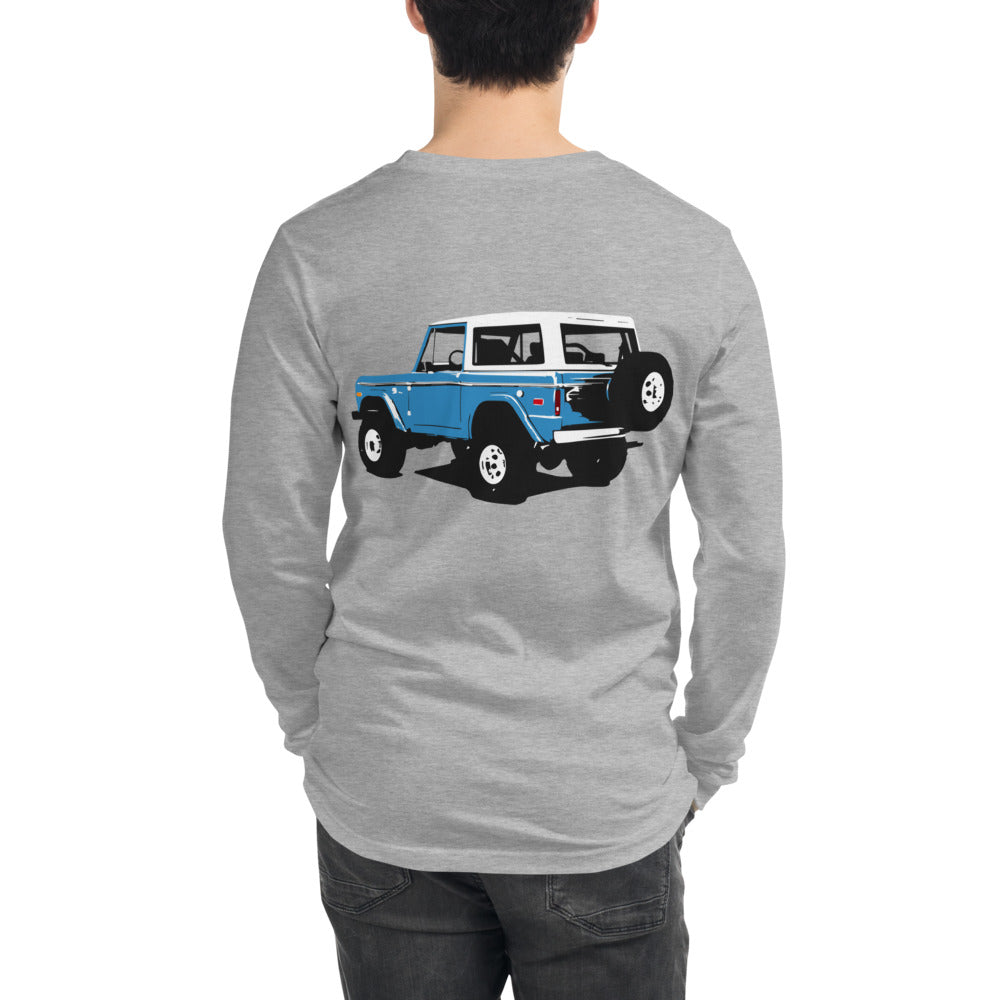 Vintage Blue Ford Bronco Truck Unisex Long Sleeve Tee